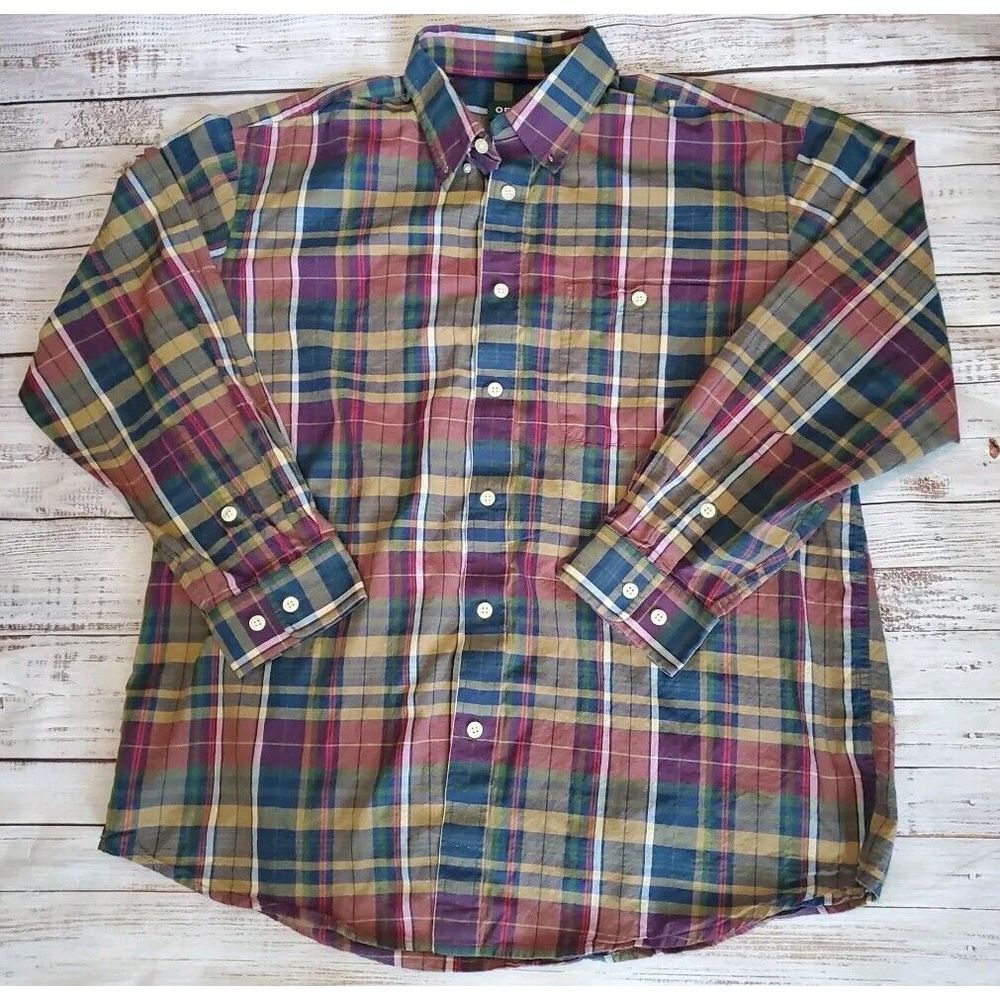 Mens XL Orvis Plaid  Long Sleeve Dress Shirt Oxford Button Up 100% Cotton